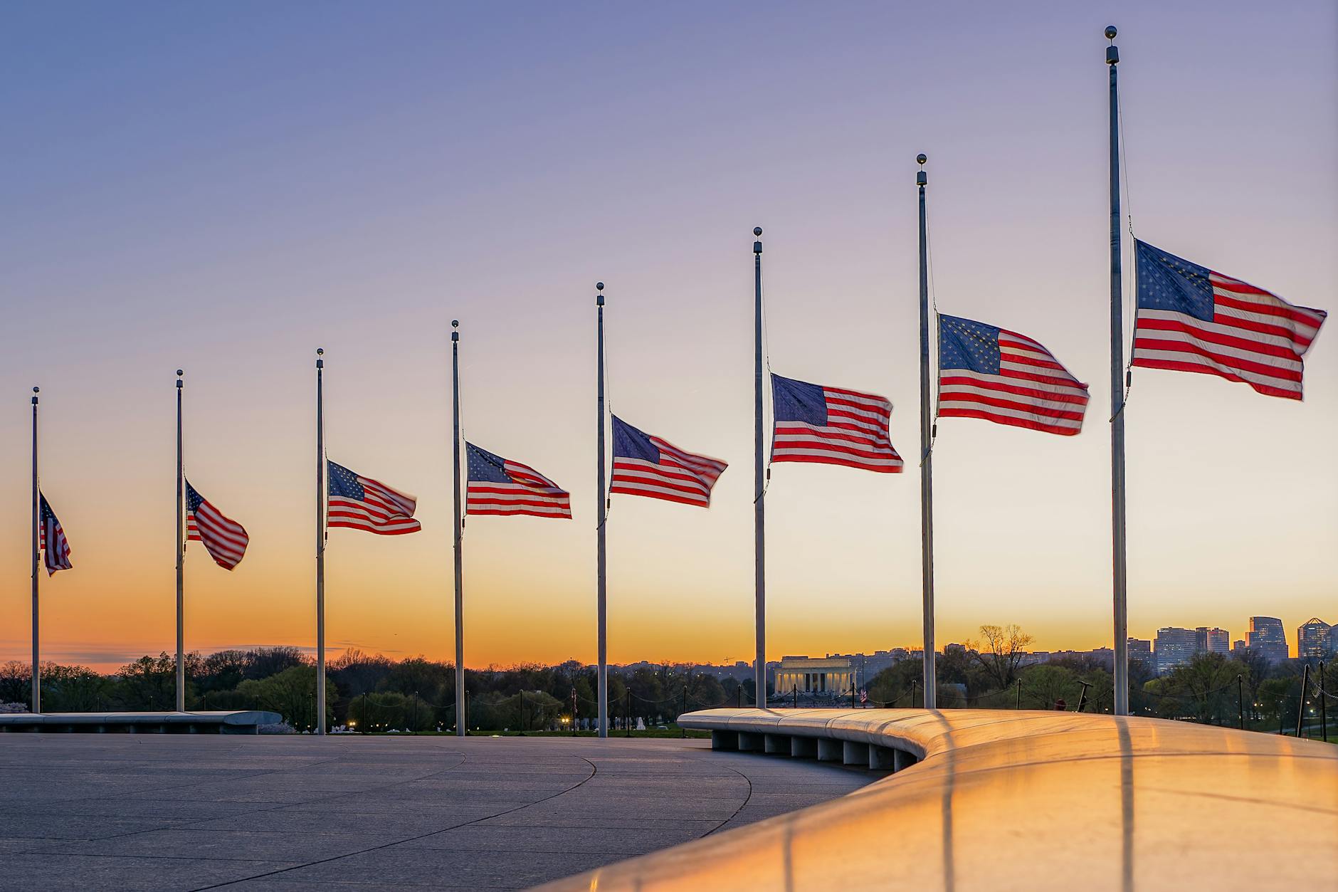flags near lincoln memorial washington usa