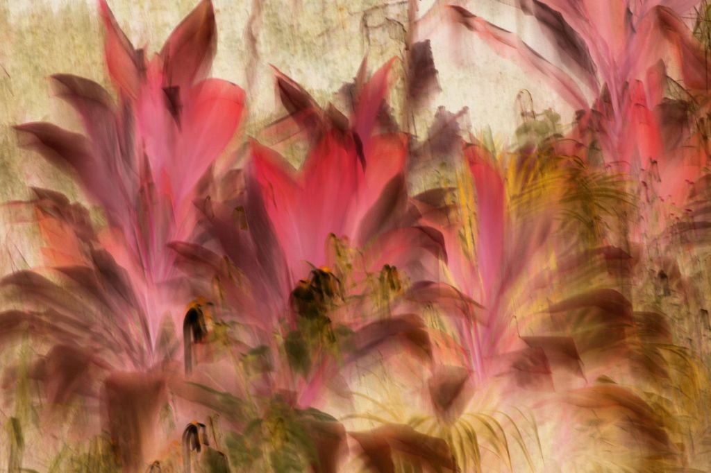 a digital painting of red flowers in the background