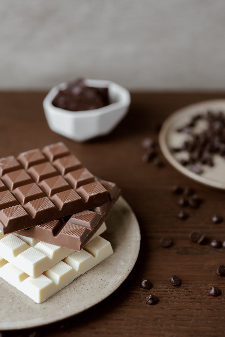 photo of chocolate bars on ceramic plate