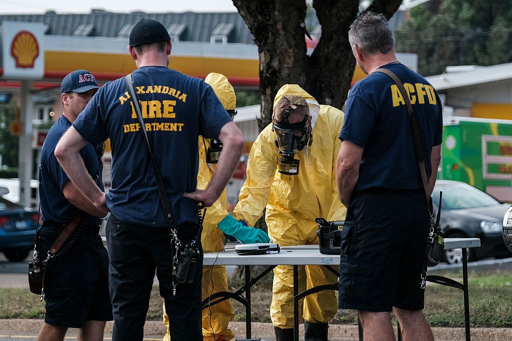 Alexandria police, fire, and hazmat units investigate a suspicious substance
